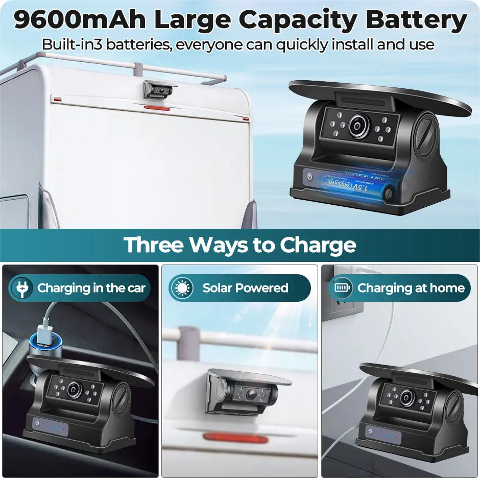 7'' Magnetic Solar Charging Wireless DVR Camera with 1080P Touch Monitor BSD Blind Spot Alarm, for Truck/RV/Trailer/Forklift