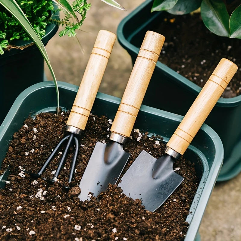 3-Piece Mini Garden Tool Set with Rake, Trowel and Shovel
