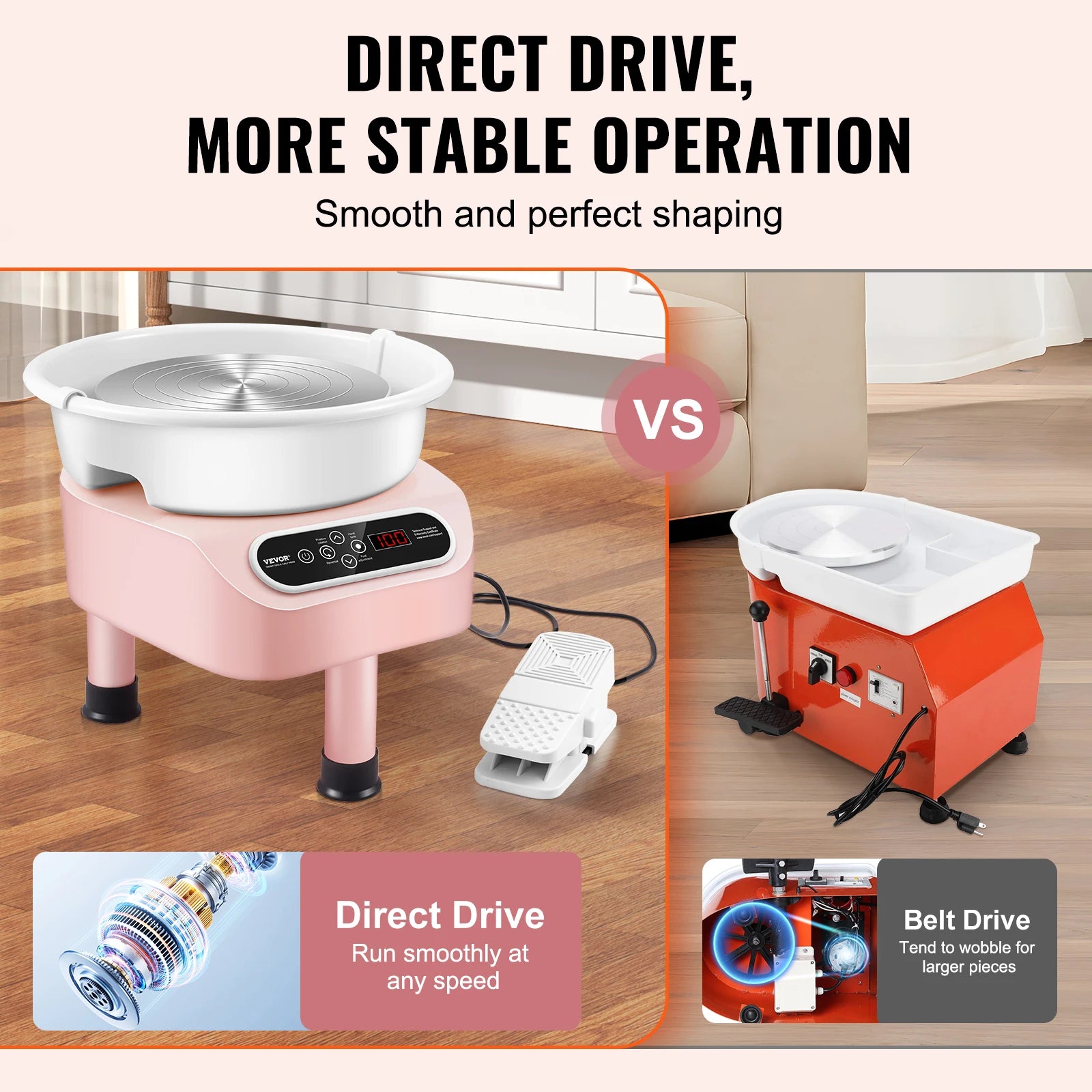 11-Inch Electric Pottery Wheel 450W with Foot Pedal Control