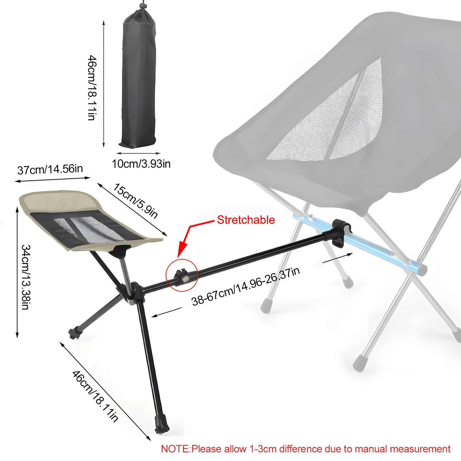 Adjustable Camping Chair Foot Rest Stool with 40–70cm Support
