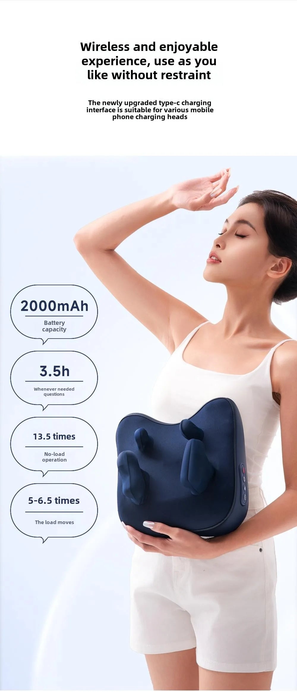 Trapezius Massage Pillow Wireless Electric Car Home Massager Heating Waist Neck Leg Cervical Shiatsu Kneading Rechargeable