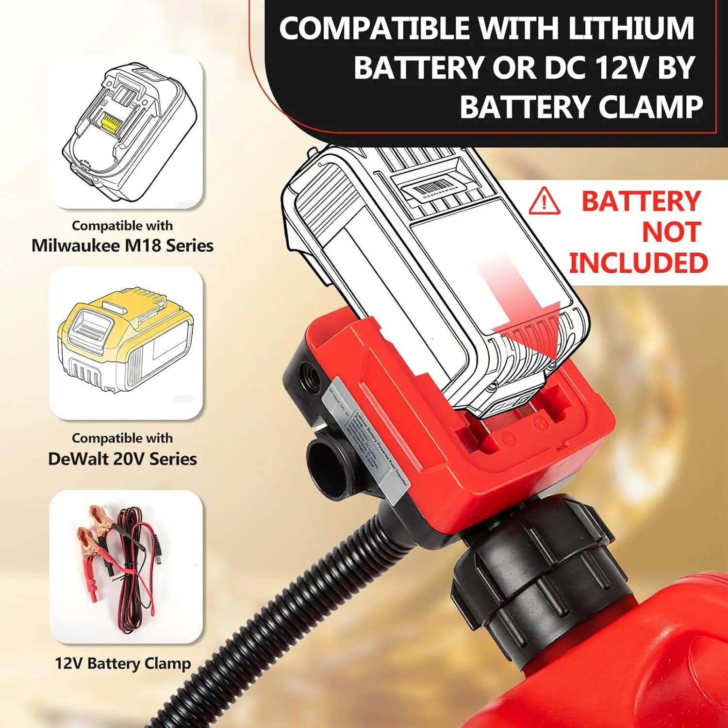 Cordless Fuel Transfer Pump 5GPM with Auto-Stop and 51" Hose
