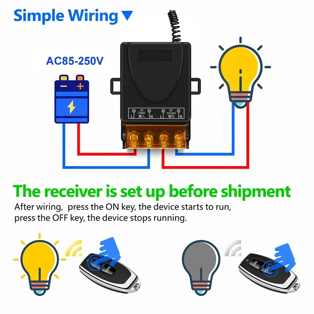 Ricevitore e trasmettitore per interruttore remoto a 433 MHz, CA 110–240 V