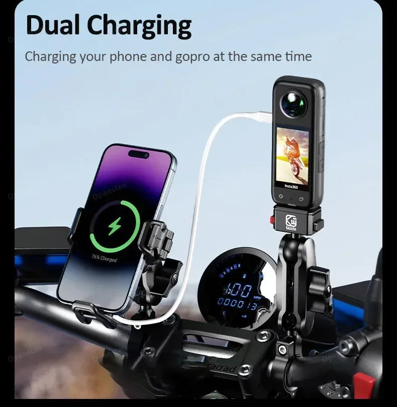 Shockproof Motorcycle Phone Holder 15W Wireless Charger & 36W USB C Fast Charging Motorbike Bicycle Bike Scooter Phone Stand