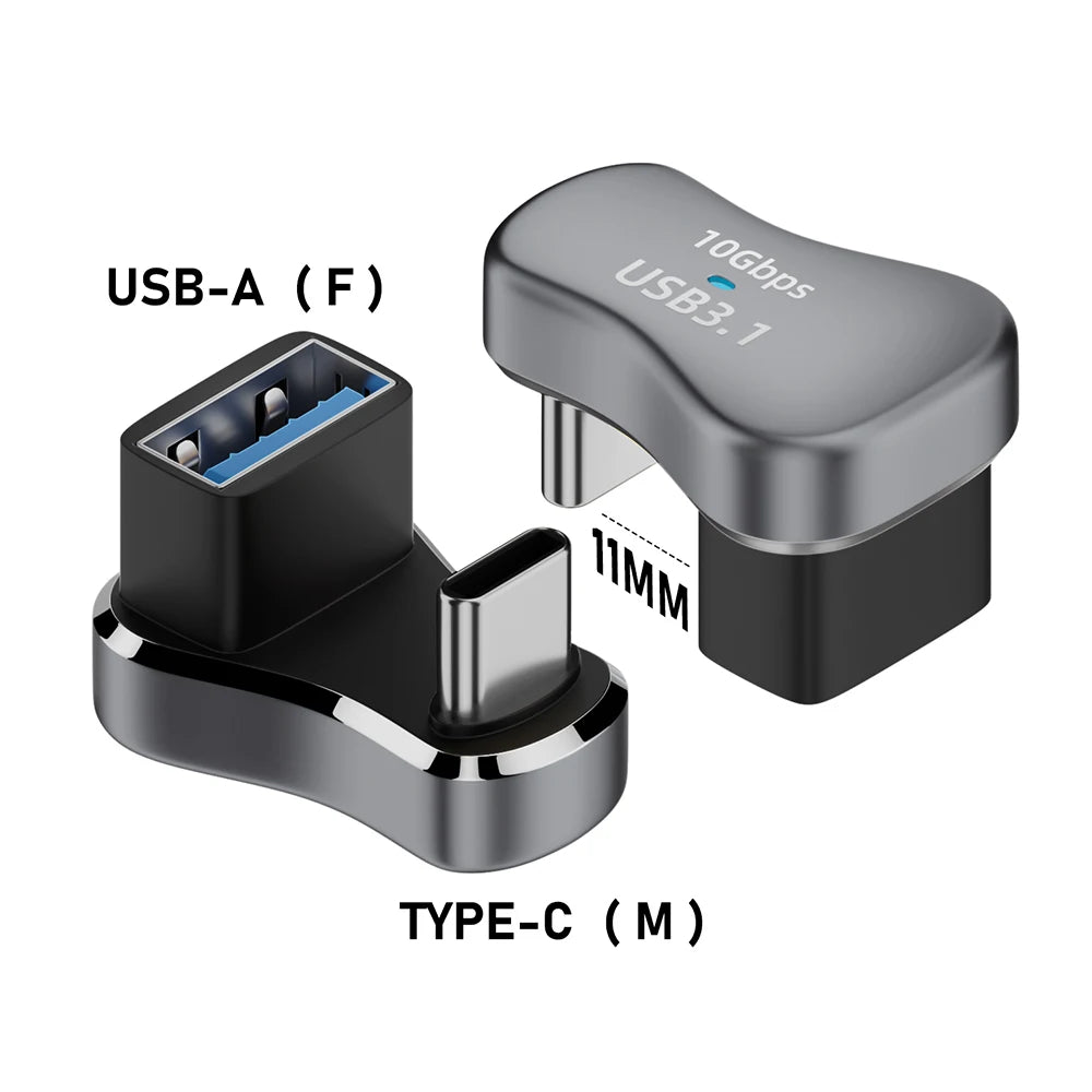 Adaptor USB 3.2 Type-C/USB, în formă de U la 180 de grade, 100 W, tată-mamă, OTG, transfer rapid de date la 10 Gbps, convertor de încărcare USB-C 4K pentru tabletă