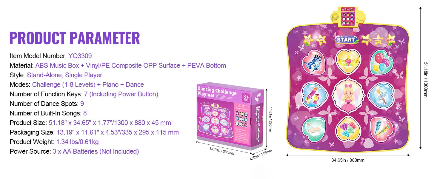 Kids Electronic Dance Mat with 9 Buttons, 3 Modes & 8 Levels