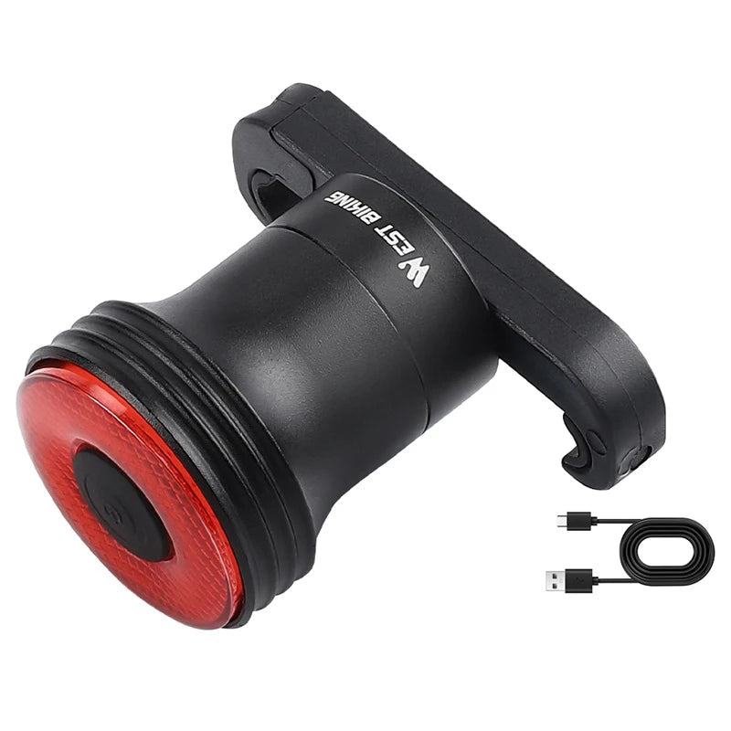 WEST BIKING Bike Tail Light Smart Sensing MTB Road Bike Rear Light IPX6 Waterproof Type-C Charging Taillight Cycling Accessory