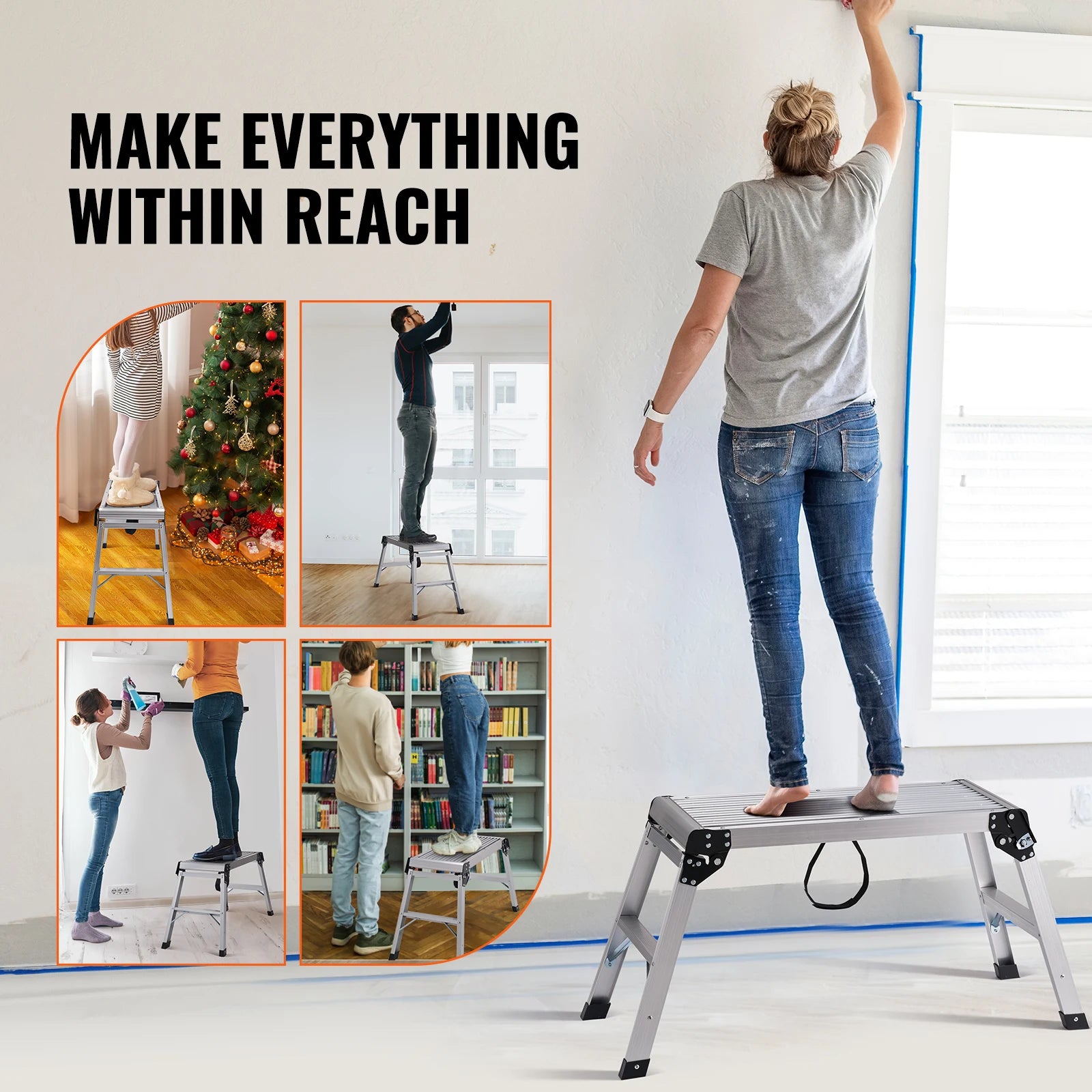 Folding Work Platform Ladder with Non-Slip Feet, 330–660 lbs Capacity