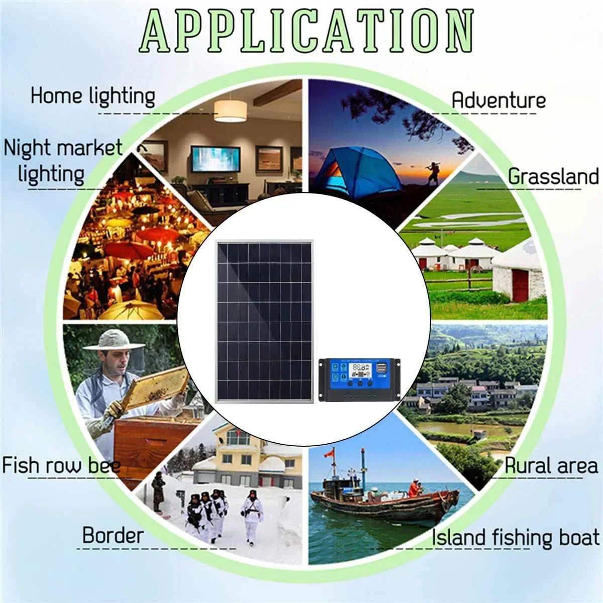 100A Solar Panel Kit Complete12V Polycrystalline Power Portable Outdoor Rechargeable Solar Cell Solar Generator for Home