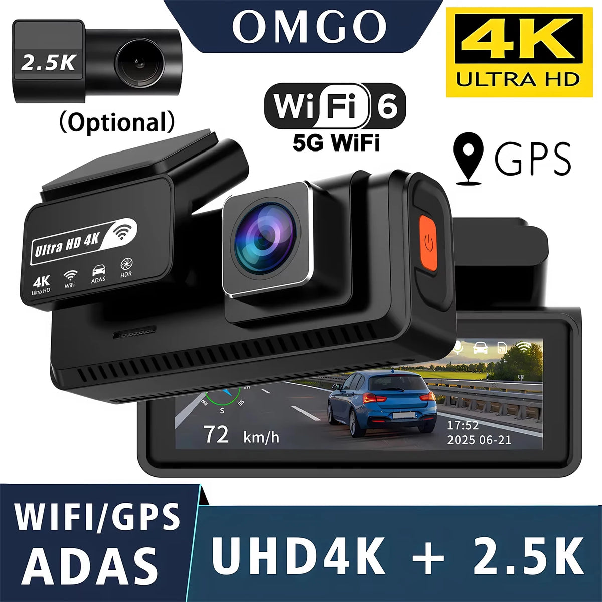 WiFi és GPS elülső és hátsó dash kamera