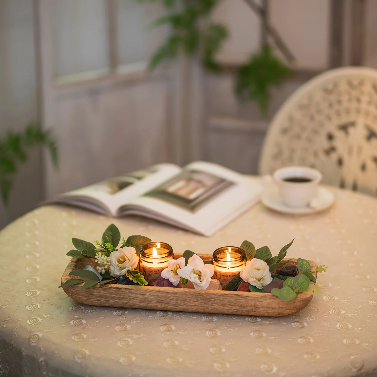 Long Wooden Decorative Tray, 16-Inch Format