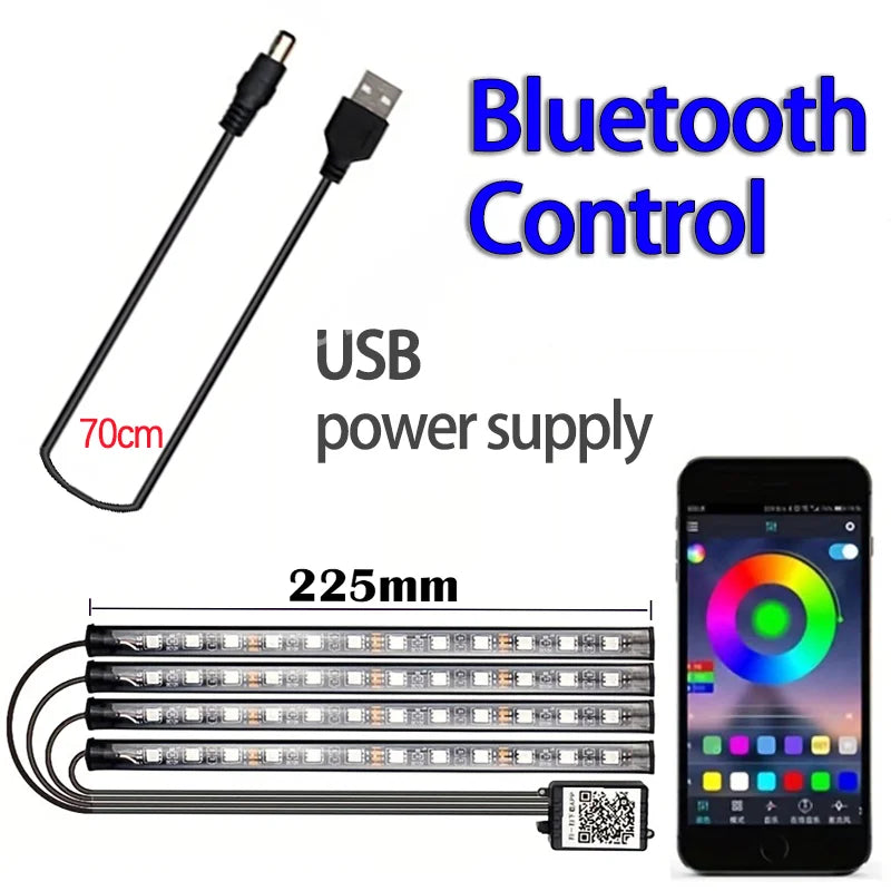 Four-Piece RGB Car Interior Light Set with App Control