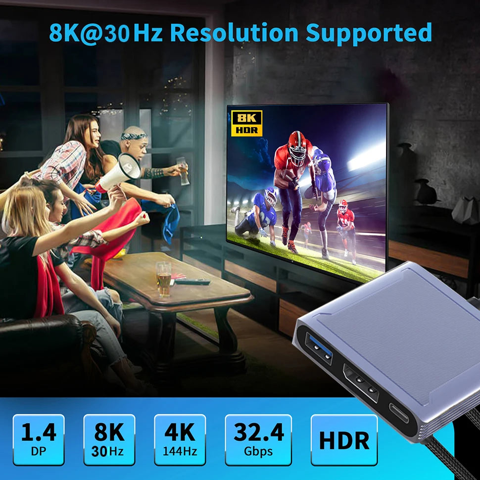 Adaptador USB-C a DisplayPort con USB y entrada PD