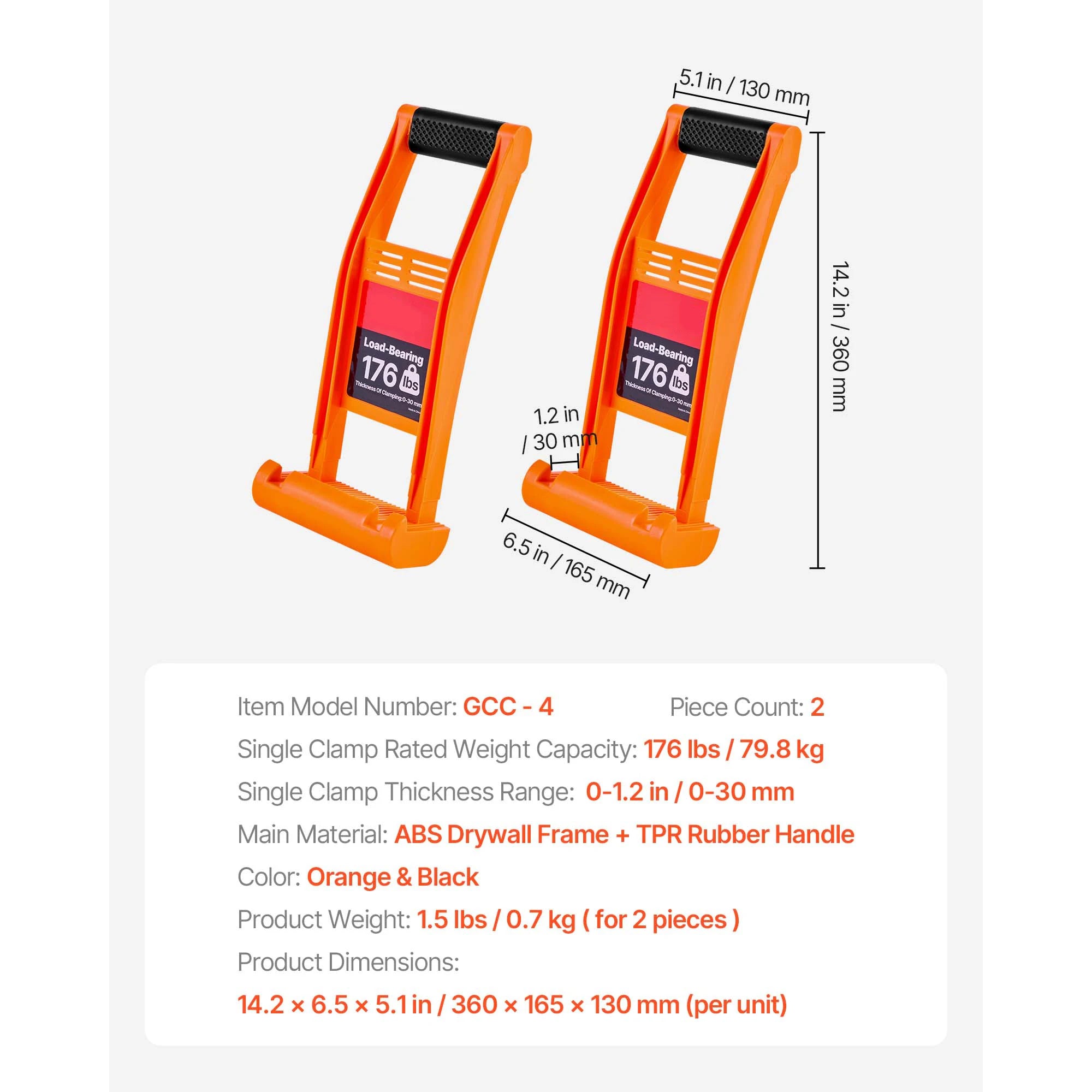 2 Pack Drywall Panel Carrier Handles 176 lbs Capacity Each