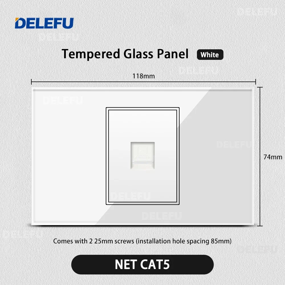 DELEFU White Tempered Glass Italy USB TypeC Fast Charging Wall Socket Schuko Tuya Wifi Smart Switch Sat TV Tel Doorbell Chile