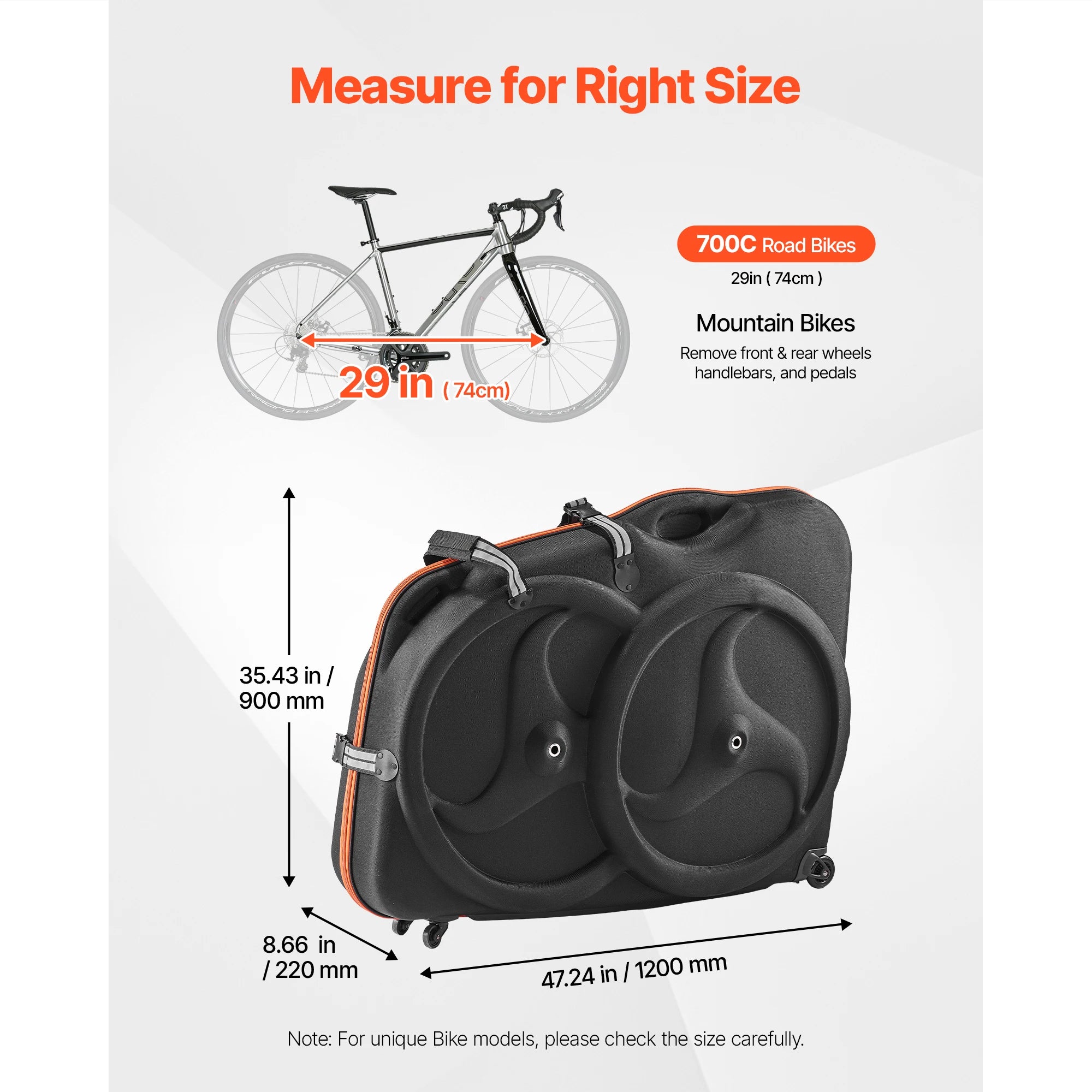 Caja de viaje para bicicleta SucceBuy: estuche de viaje rígido con EVA, candado TSA y ruedas, bolsa de transporte segura para bicicleta de carretera 700C