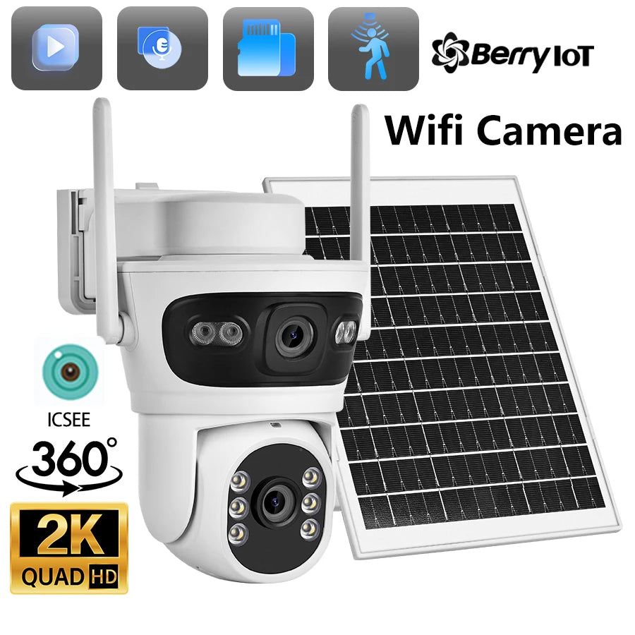 6MP Solar WiFi Security Camera Outdoor Dual Lens PTZ 360° View