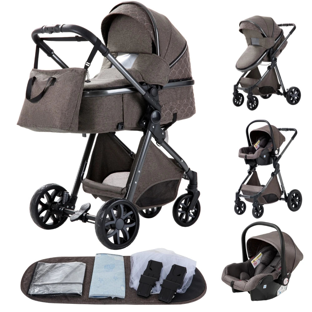 3 in 1 Luxury Baby Stroller High-Landscape Travel Pram