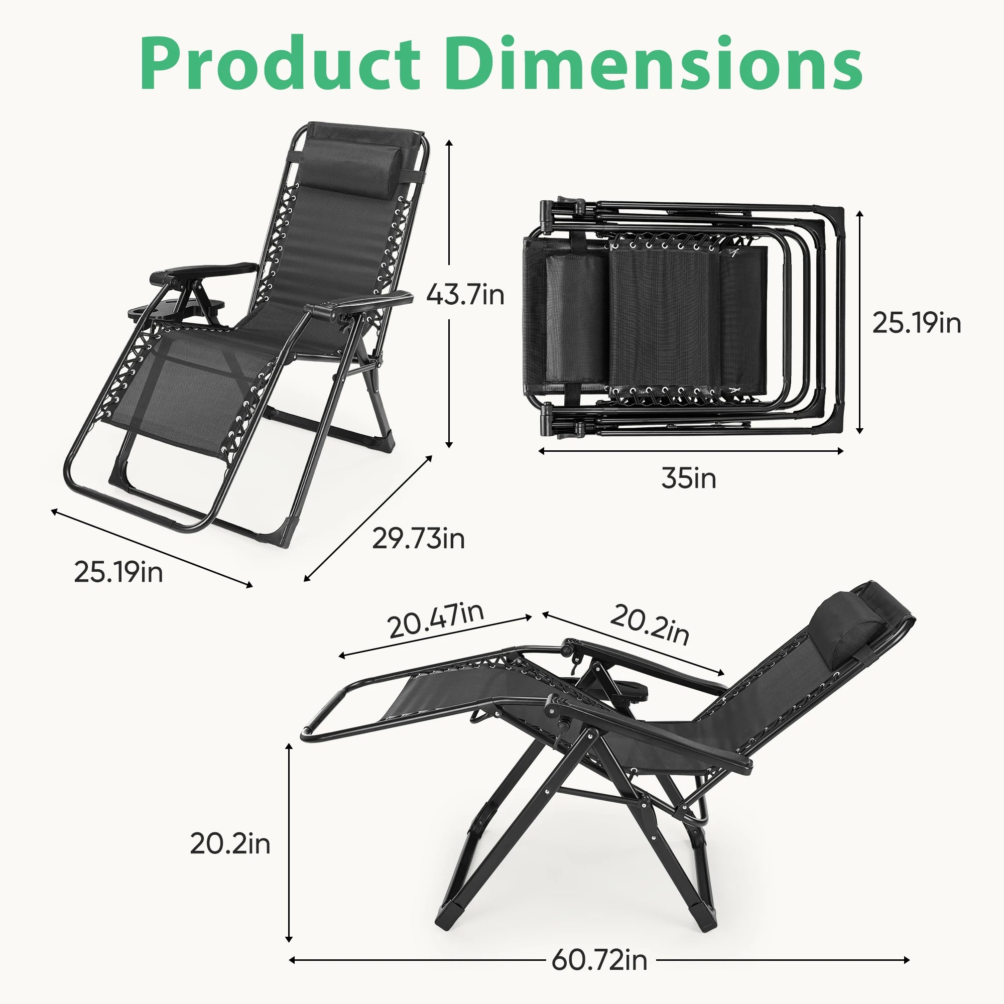 Zero Gravity Recliner Chair Folding Outdoor Lounge with Cup Holder