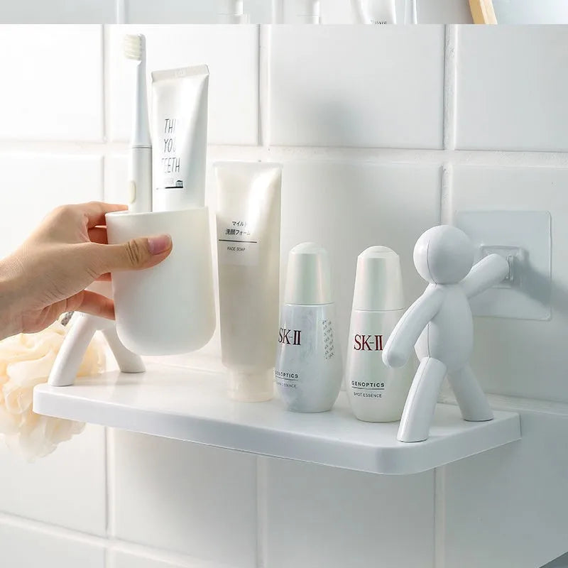 1pc Small Person Storage Rack Cartoon Non Punch Storage Rack Toilet Bathroom Cosmetics Storage Rack Seasoning Jar Sorting Rack