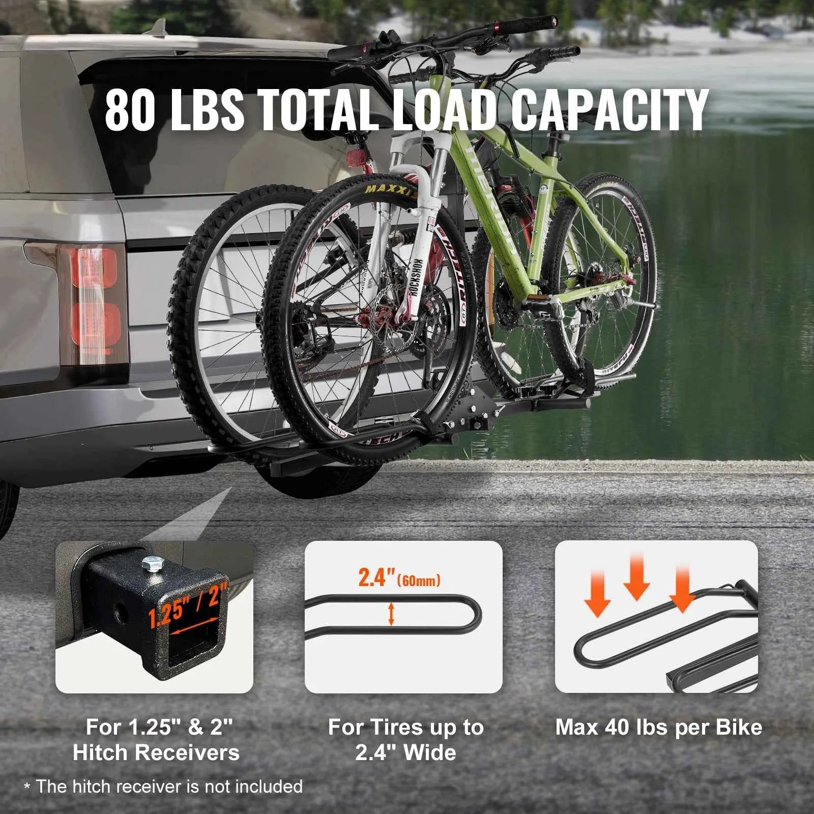 SucceBuy Hitch Mount Bike Rack, 2/4-Bike Platform Style 80/160/150 LBS Bike Rack Hitch Titling and Folding Bike Carrier for Car