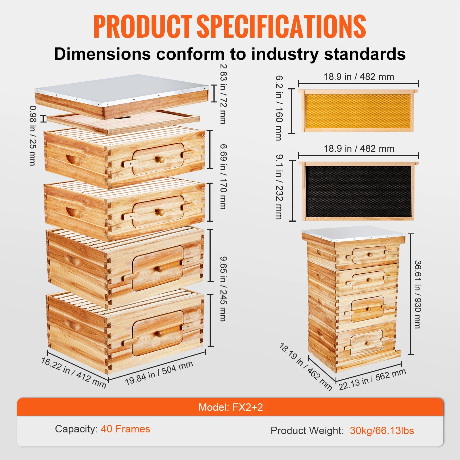 Kit di avviamento SucceBuy Bee Hive Deep Box 100% rivestito di cera d'api Naturale in legno di cedro Langstrothabox Beehive Kit in acrilico trasparente