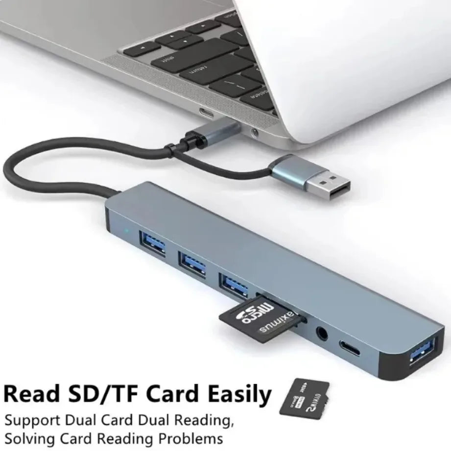 Eight-Port USB Hub with SD/TF Reader and Audio