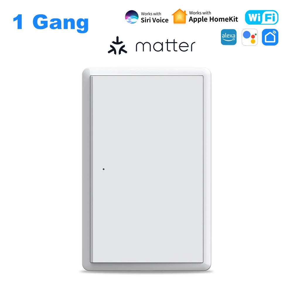 Manhot Matter WiFi Smart Wall Light Switch 1 2 3 4 Gangs with Neutral Wire Push Physical Light Switches work with Homekit App