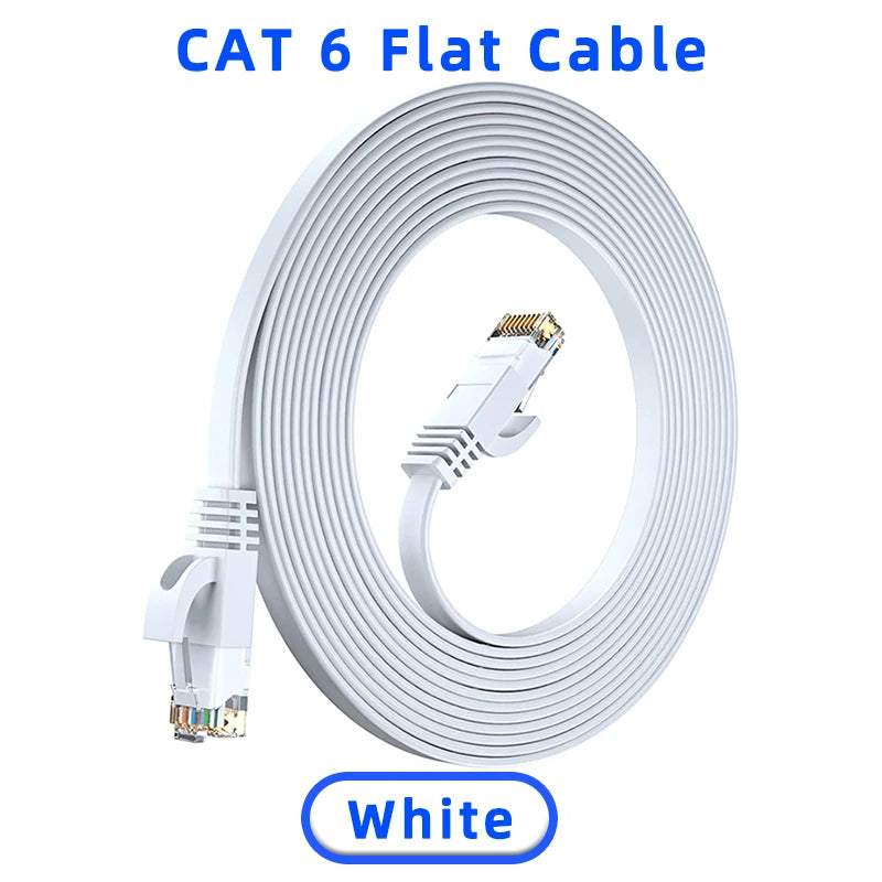 Flat Cat6 RJ45 Ethernet Cable, Length Options