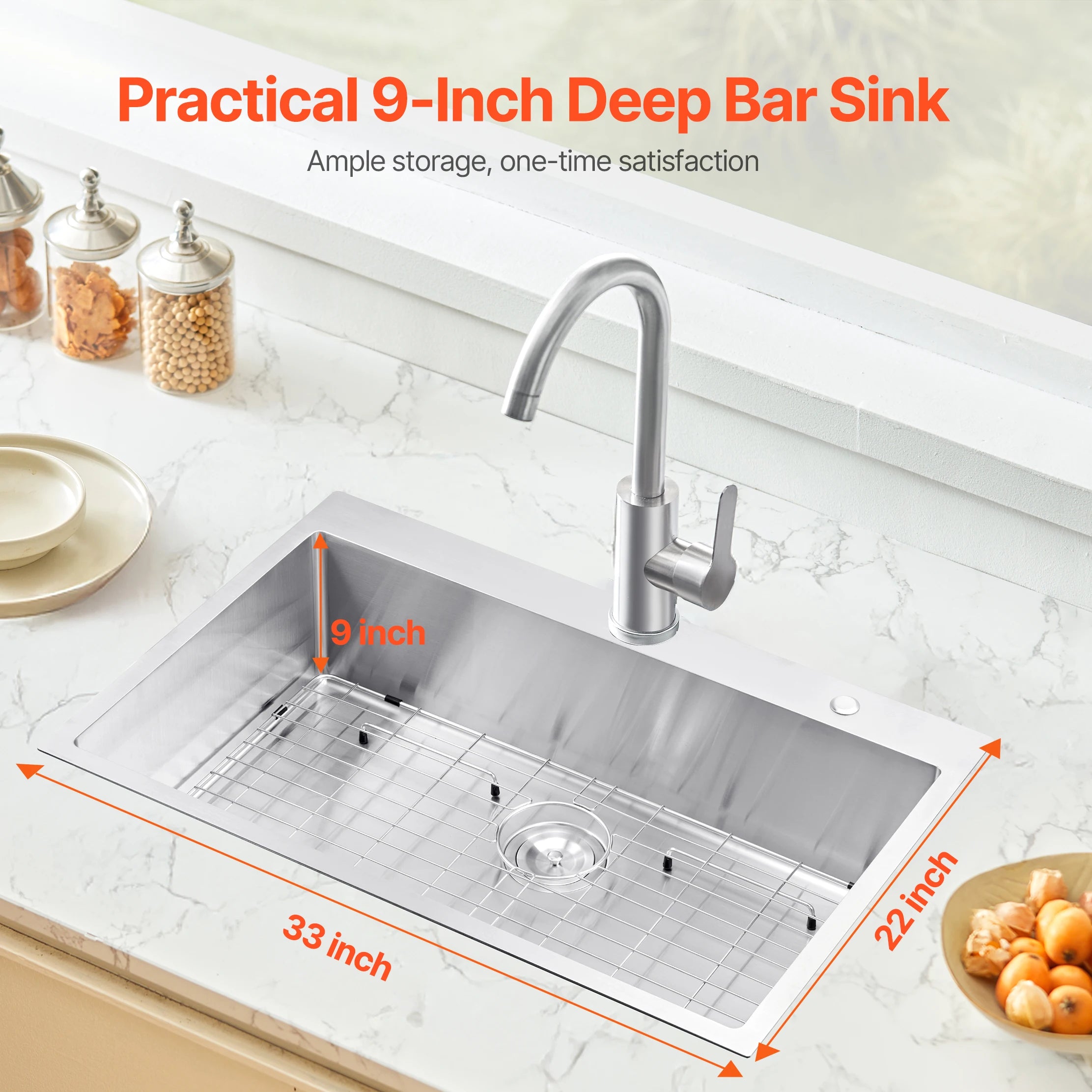 SucceBuy 25/33 inch Kitchen Sink Workstation 304 Stainless Steel Top Mount Sinks Household Dishwasher Sinks for RV Prep Kitchen