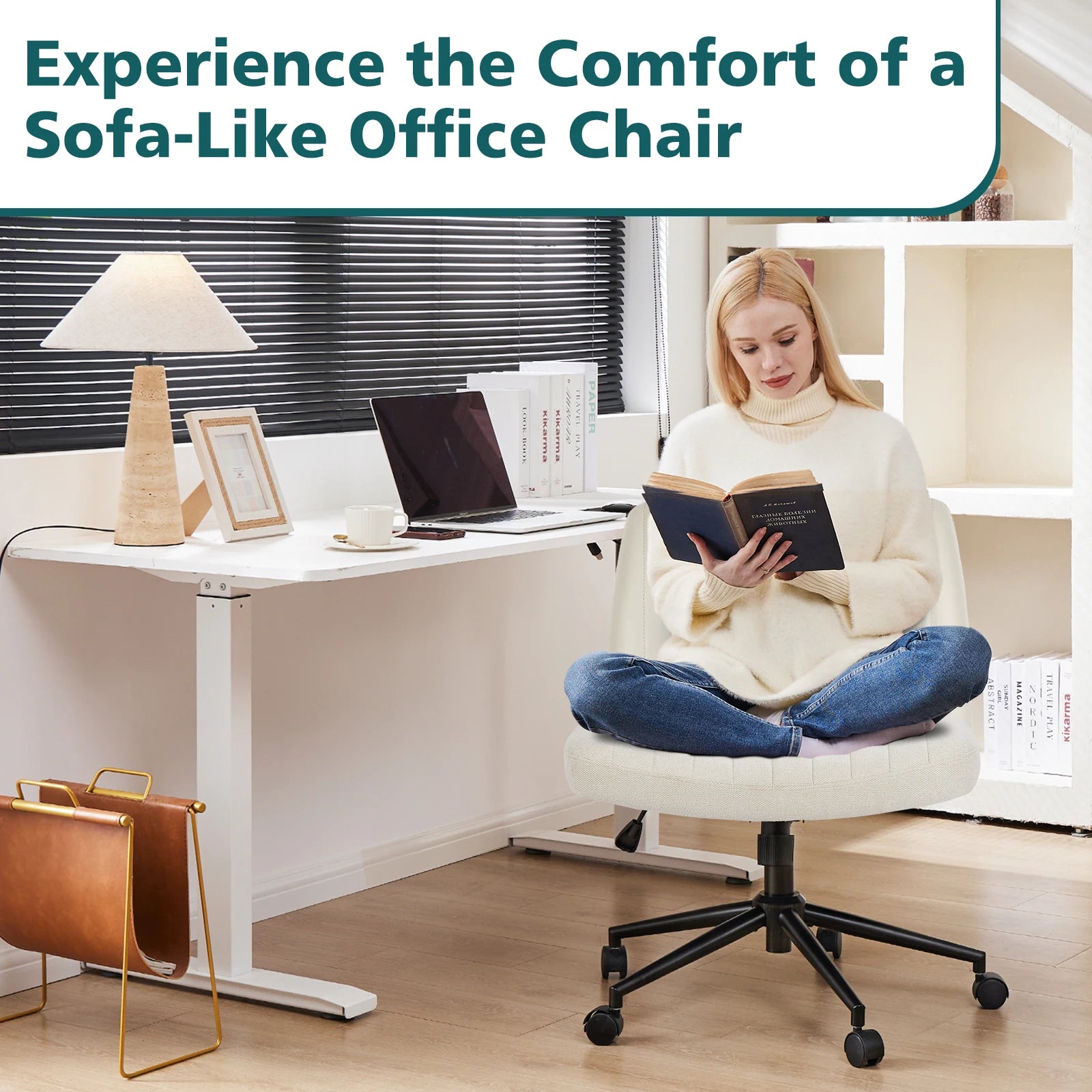 Wide Cross Legged Office Chair Armless Swivel Adjustable Desk Chair