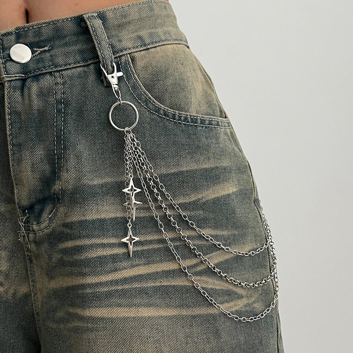 Salircon Punk múltiplas camadas pendente estrela metálica corrente de calça cadeia de cintura hip hop mulheres tendência acessórios de joias presentes