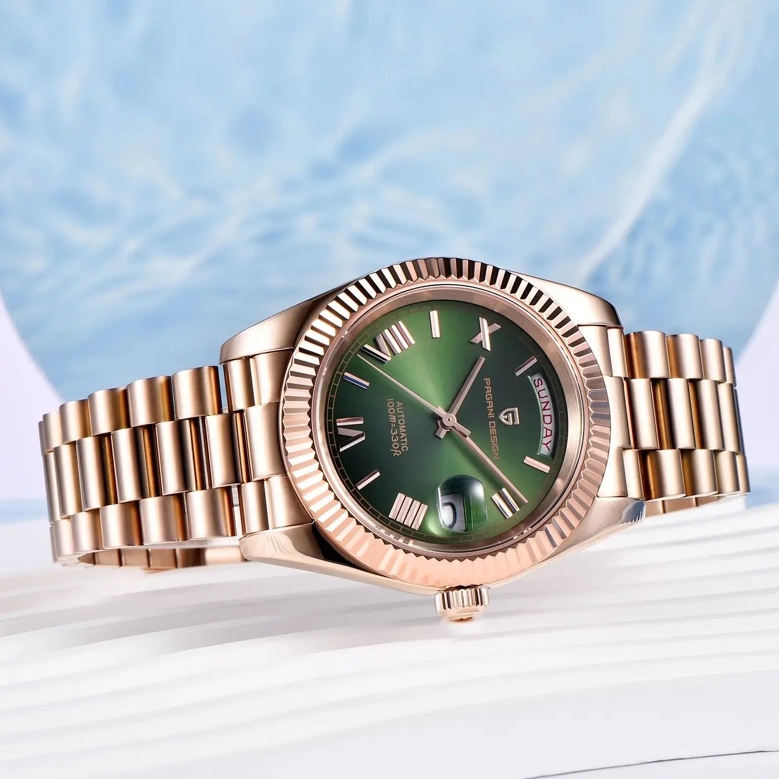 Orologio Meccanico Automatico Uomo Oro Rosa NH36A Zaffiro 10Bar