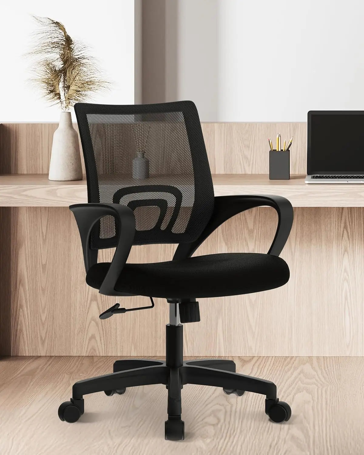 Black Mesh Office Chair with Lumbar Support, Swivel & Adjustable Height