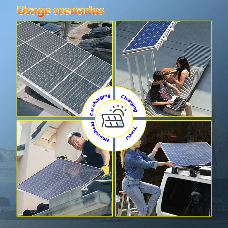 500W Rigid Monocrystalline Solar Panel with Aluminum Frame 12V Battery Charger for RV Camping Boat Home Off Grid Power USB