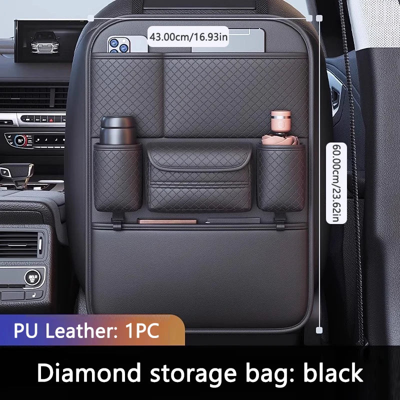 SEAMETAL Luxury Car Seat Back Storage Bag Multifunction Backseat Organizer Storage Pocket Wear-Resistant Seat Anti Kick Guard
