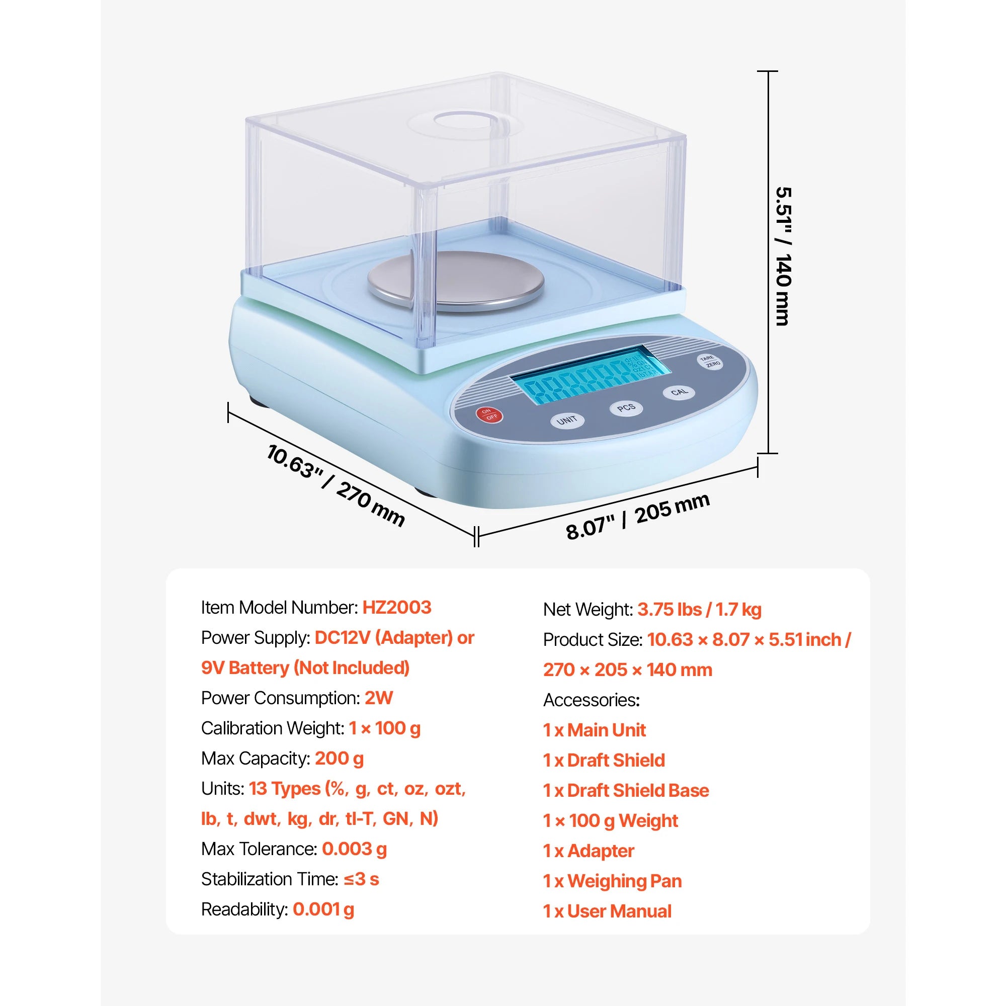 High Precision Analytical Balance 0.001g with Draft Shield