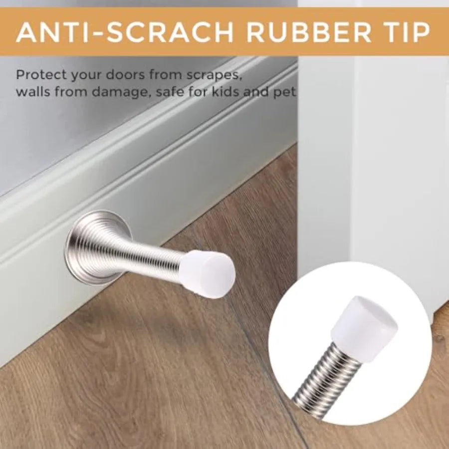 3" Spring Door Stopper with Rubber Tip and Rustproof Screw
