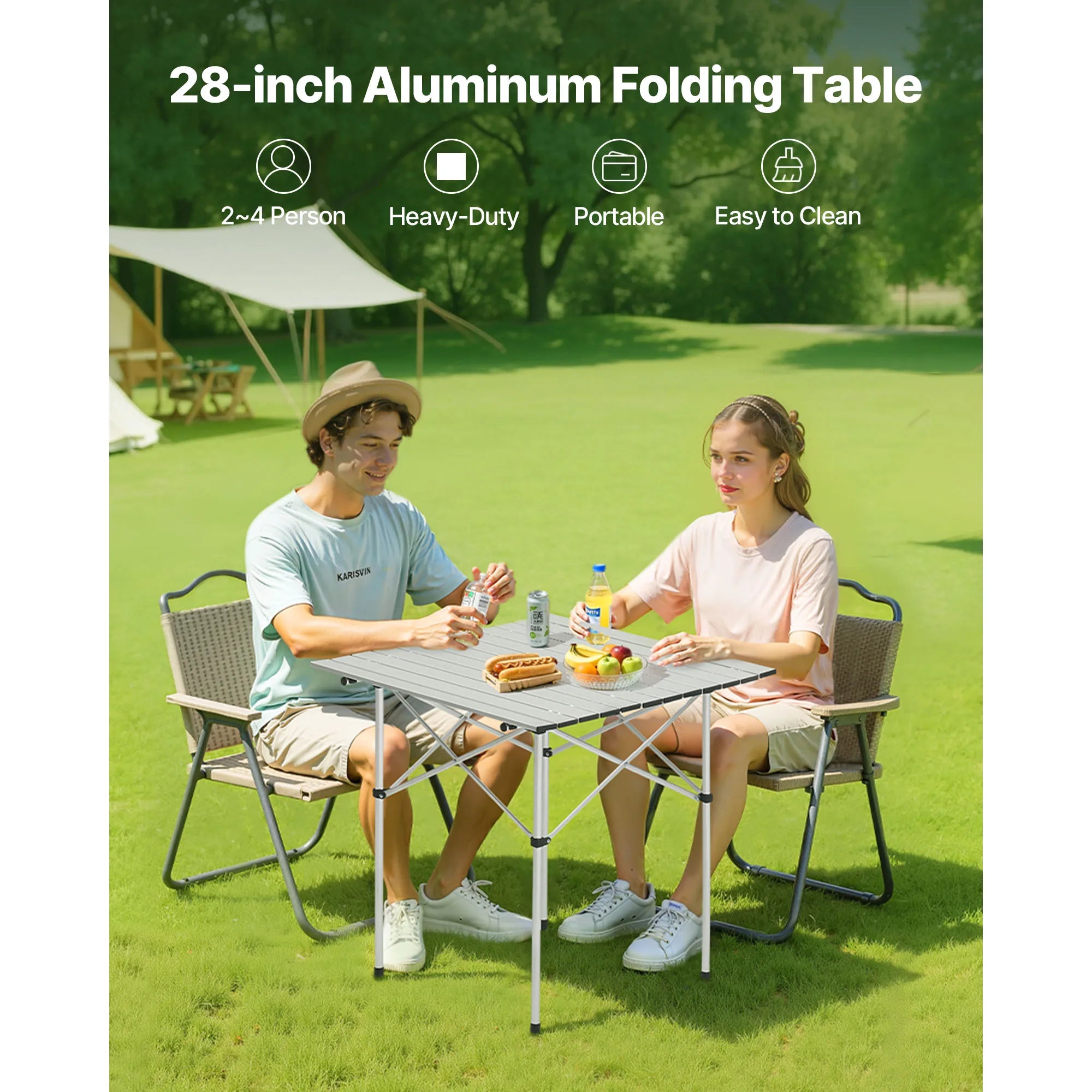 SucceBuy 28/36in Folding Camping Table Portable Roll Up Side Tables Lightweight Aluminum Beach Table for Outdoor Picnic Cooking