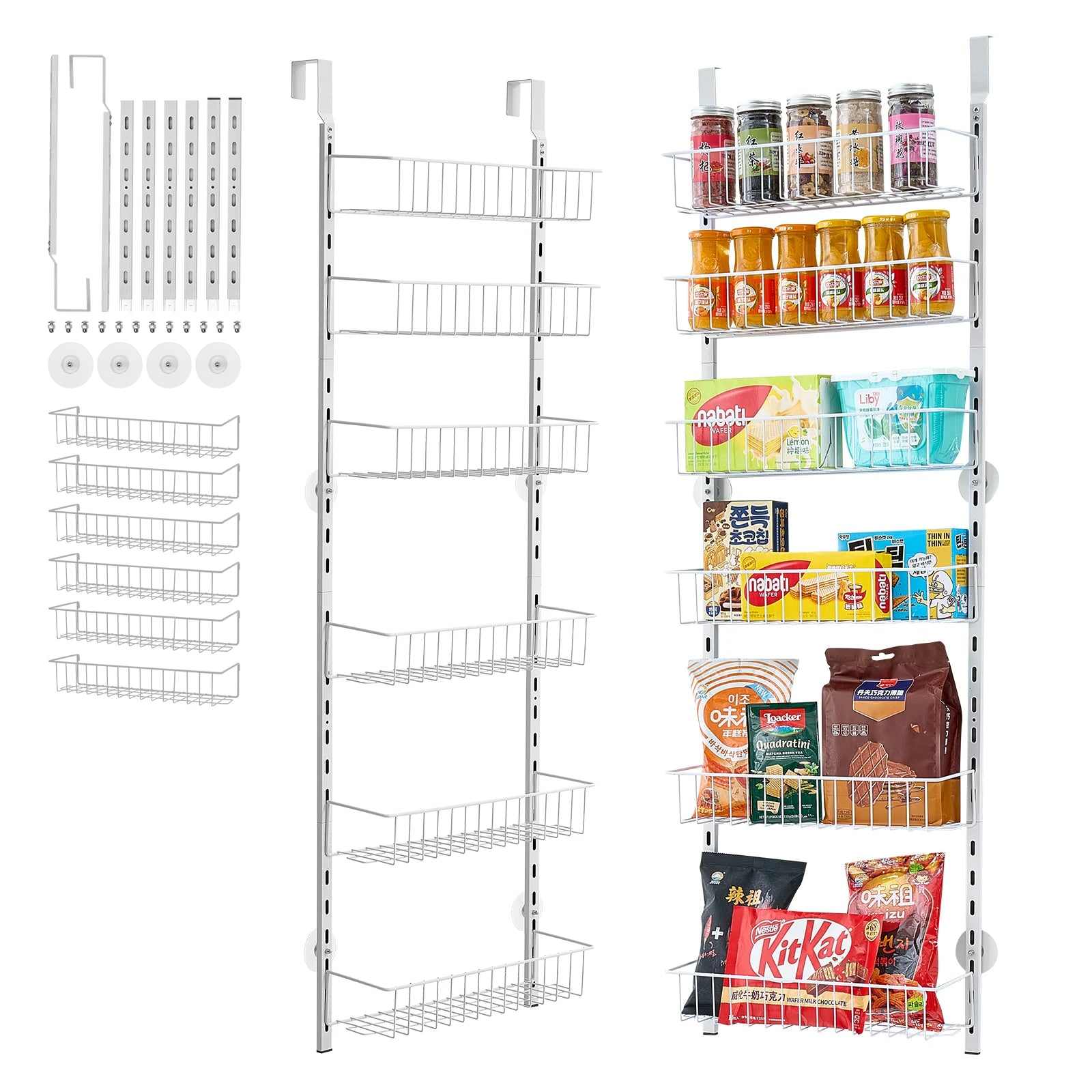 SucceBuy 6/8/9/10 Tier Over the Door Pantry Organizer Heavy-Duty Steel Hanging Spice Rack, Adjustable Wall Seasoning Shelves