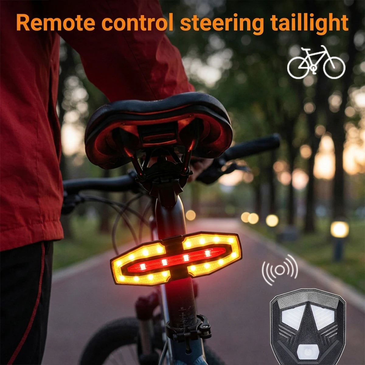 Luz trasera de bicicleta con control remoto y señales de giro