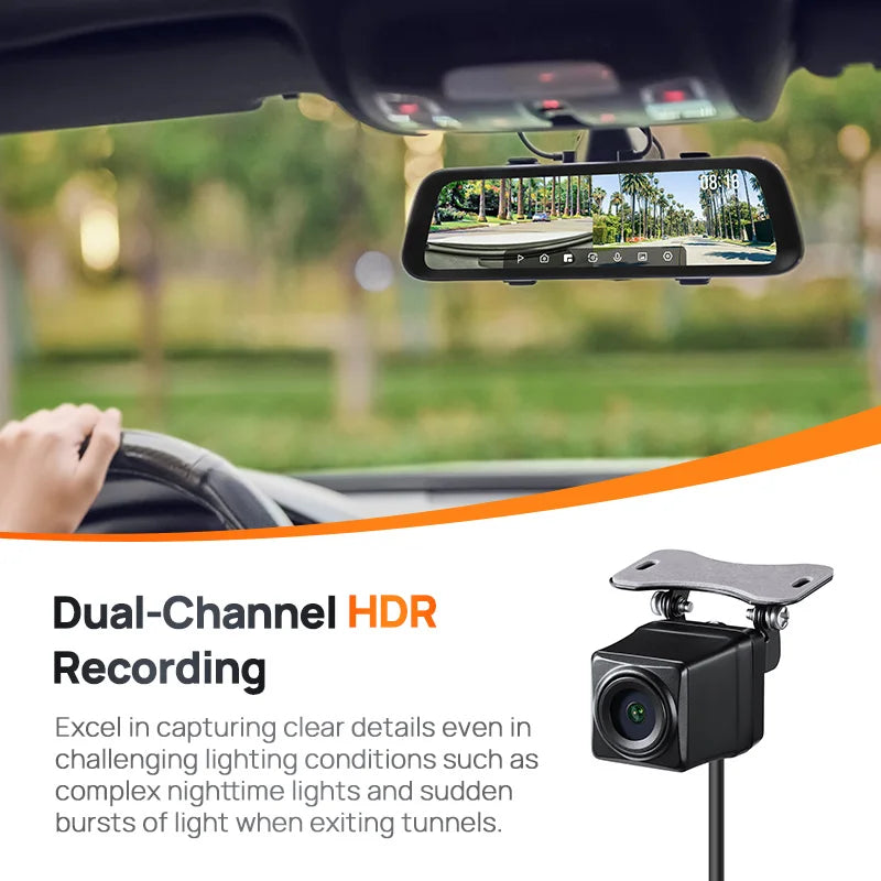 70mai Rearview Dash Cam S500 9.35'' Touch Screen 70mai S500 Car DVR 3K Super Capacitor Dual-Channel HDR Voice Control 24H Park