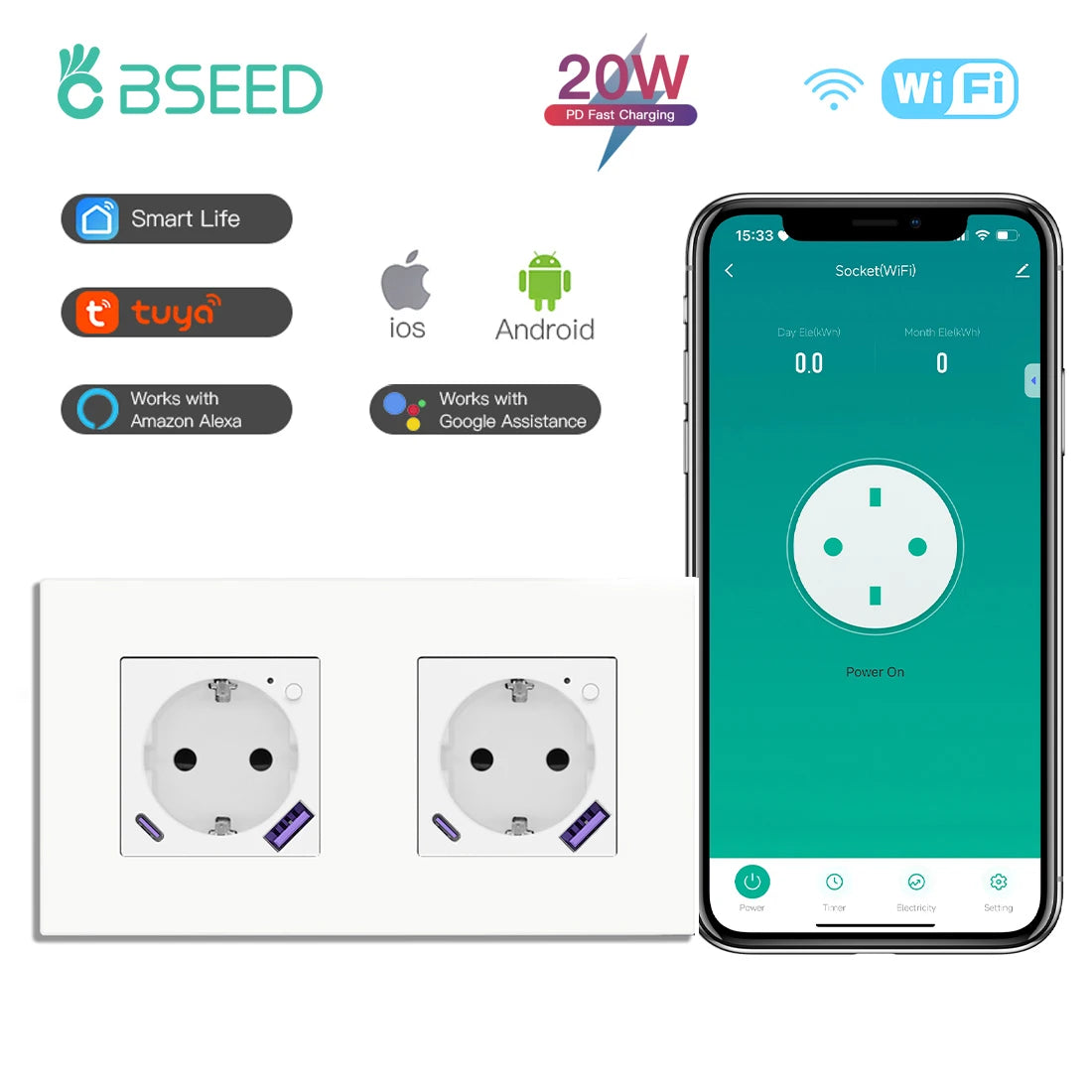 Wi-Fi Wall Socket with USB-C Charging - Options
