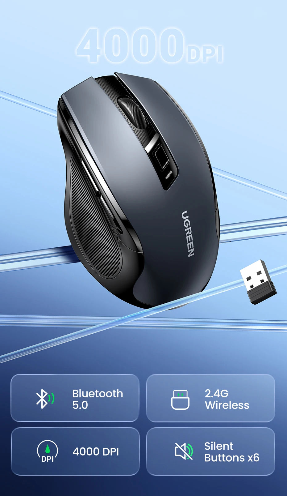 Wireless Bluetooth Mouse – Ergonomic 4000DPI Silent Mouse with 6 Buttons for MacBook, Laptop & PC - Spy-shop.com