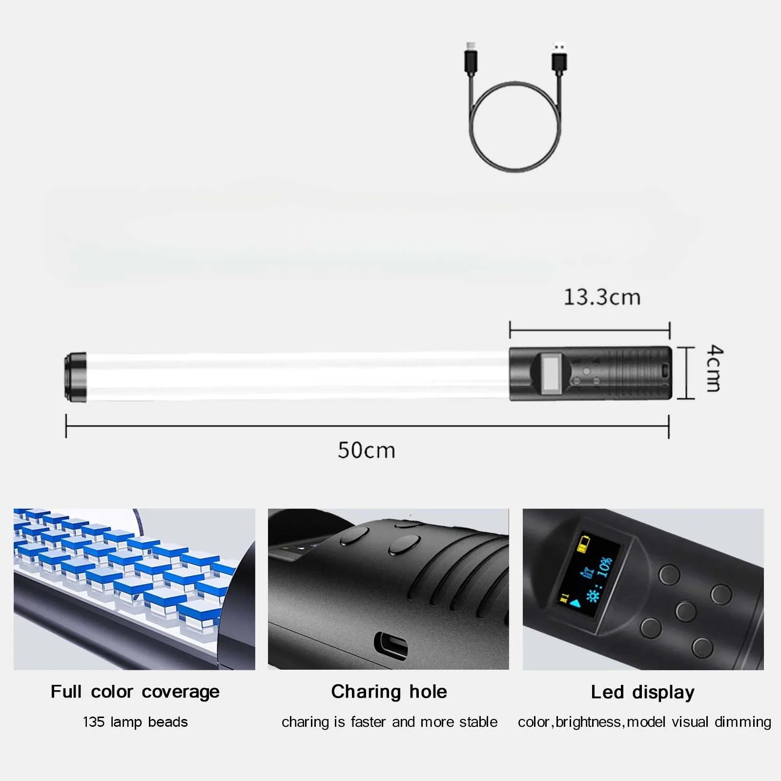 20"50cm Handheld Light Wand RGB LED Video Light Tube Light Photography Light Stick With Dimming Rechargeable Battery With Tripod
