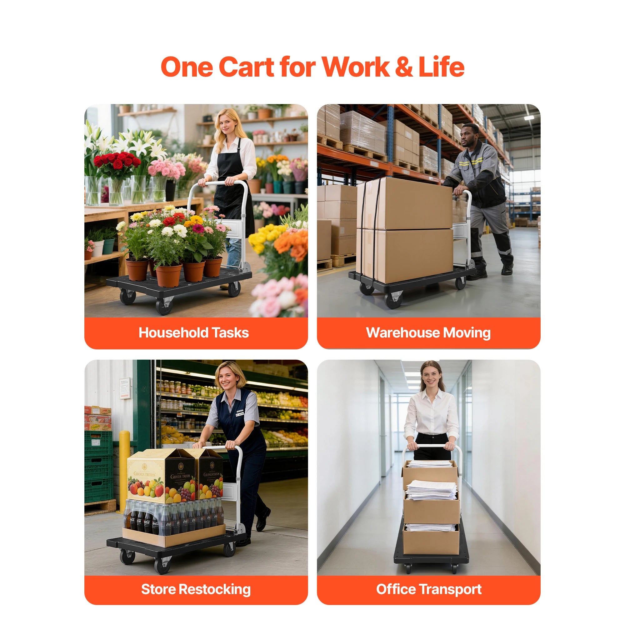 SucceBuy 660 lbs Foldable Push Cart Dolly Folding Platform Hand Truck with Swivel Wheels Moving Flatbed Cart for Easy Storage
