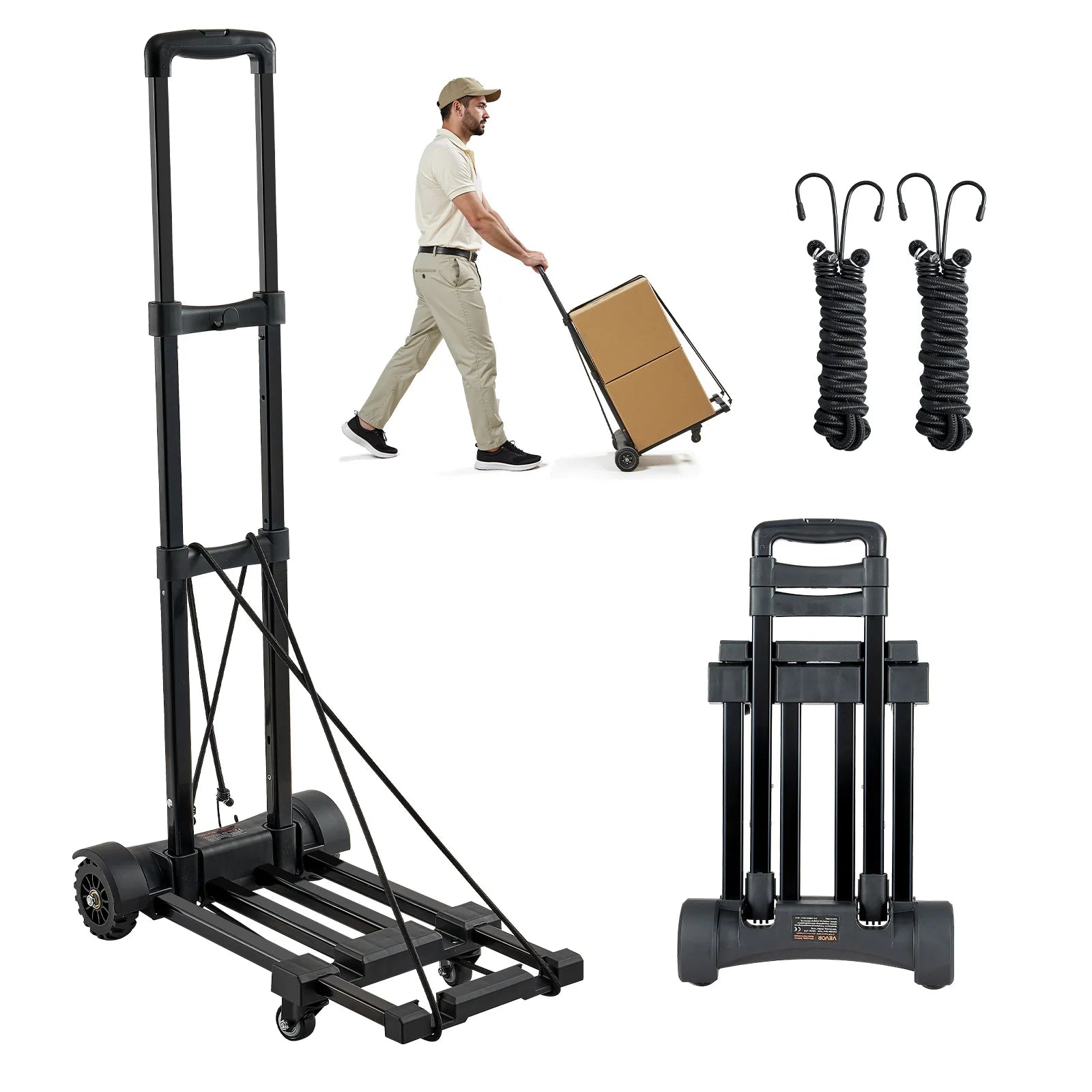 Folding Hand Truck 290lbs Capacity with 4 Wheels & Expandable Base