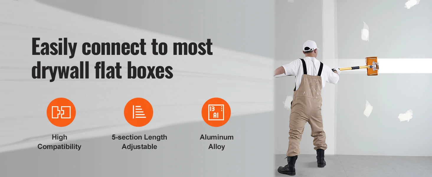 SucceBuy Drywall Flat Box Handle 40''-64'' Anodized Aluminum 5-Section Length Adjustable Non-Slip Grip for Plasterboard