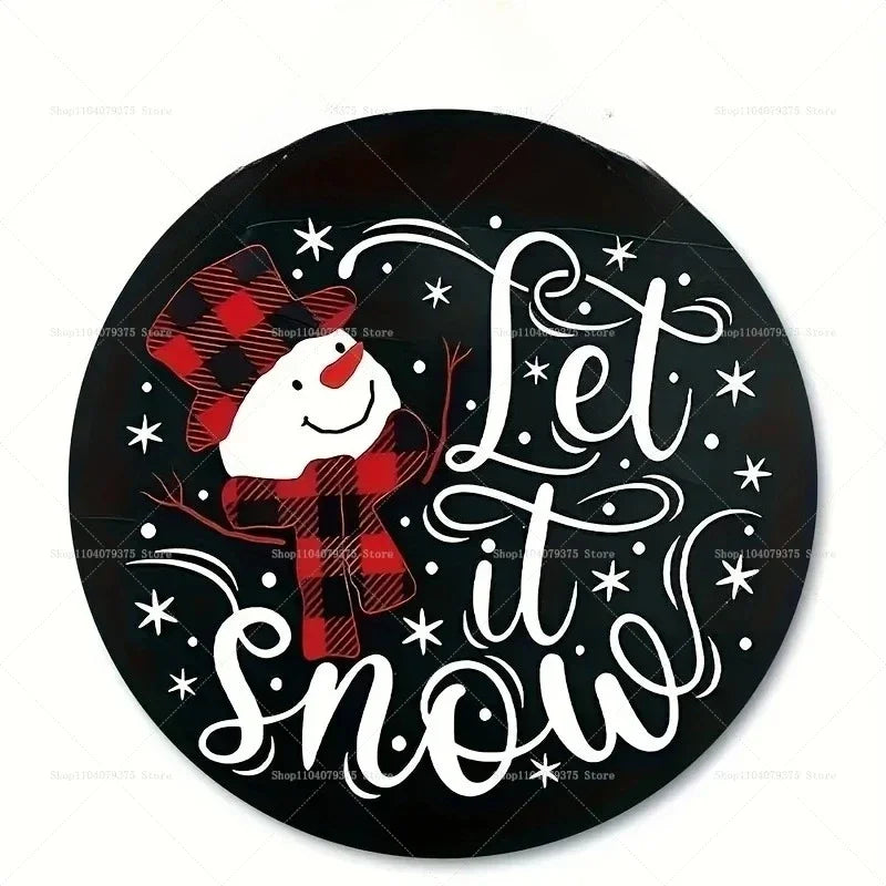 Merry Christmas Winter Snowman Metal Sign - Round Hanging Decoration for Front Door and Home Wall