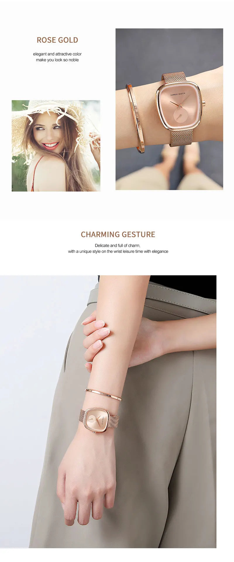 Dámské quartzové náramkové hodinky v růžově zlatém oválném sudovém designu